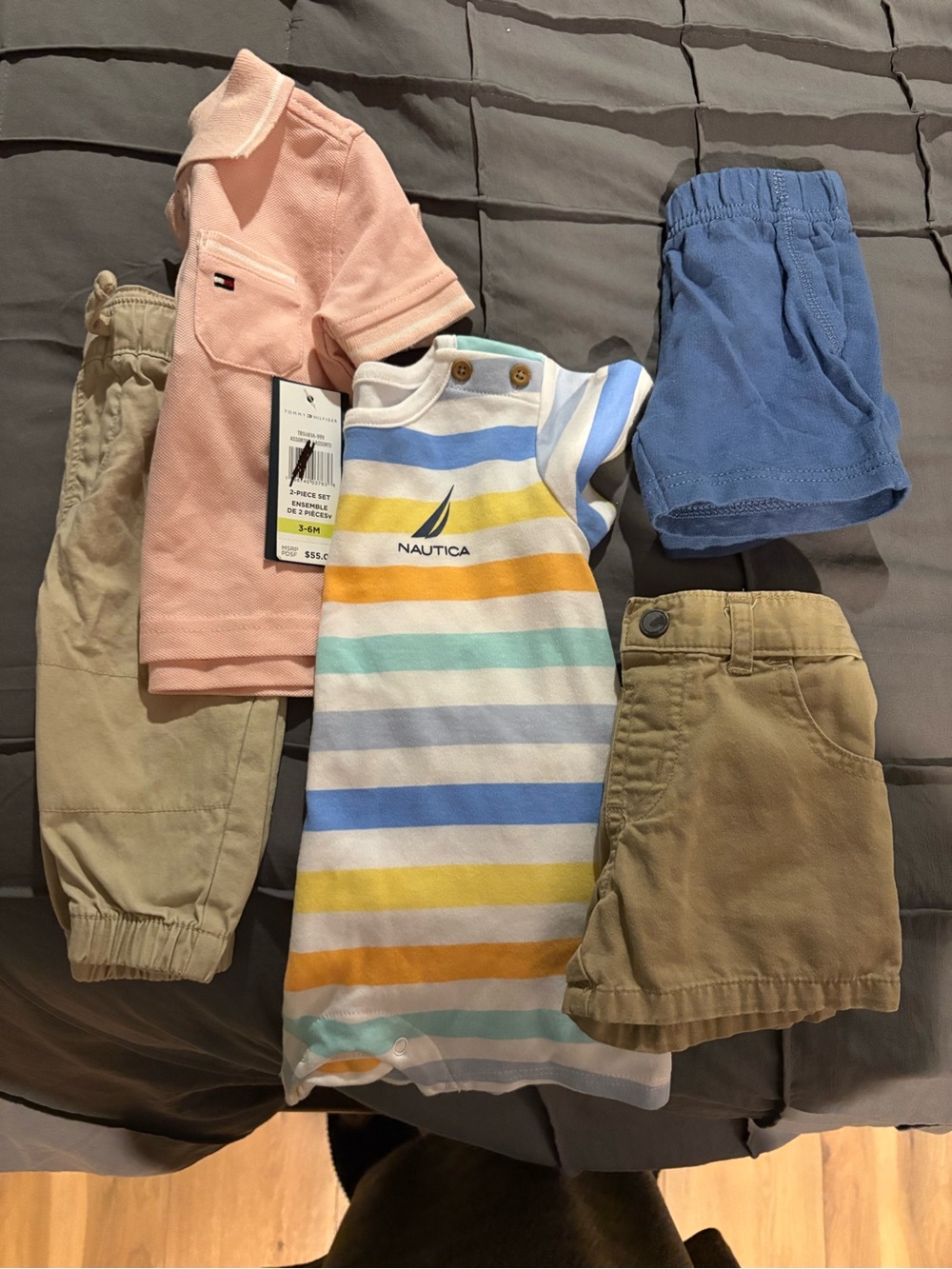 Tommy Hilfiger Baby Pink Knit shirt, nautical onsie, 1 pants, 2 shirts 5 PIECES